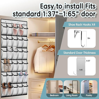 Kotkn 30 Compartment Breathable Mesh Pocket Over the Door Hanging Over the door shoe organizer Shoe rack Over door shoe organizer Hanging shoe organizer (White, 30)