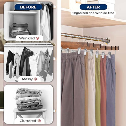 SereneLife 20 Pack Skirt and Pant Hanger with Adjustable Non-Slip Steel Clips, Premium Wooden, 360° Swivel Hook & 10 lb Capacity – Space-Saving Heavy-Duty Hangers for Jeans, Shorts & Slacks (Brown)
