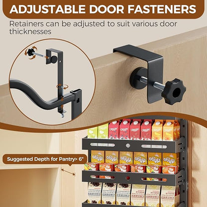 8-Tier Over The Door Pantry Organizer, Large 2 IN 1 Wall Mount or Hanging Spice Rack, Pantry Door Organizer and Storage with Adjustable Basket, Door Spice Rack for Pantry, Black