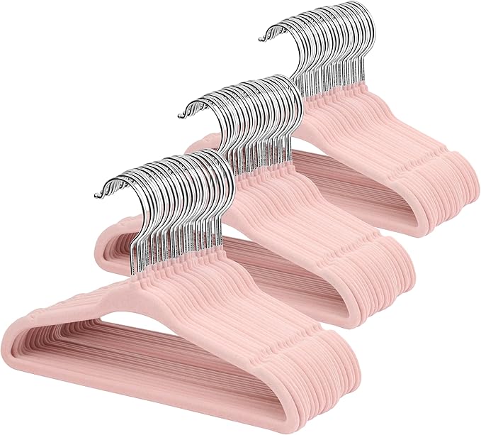 ManGotree 11" Baby Velvet Hangers, Non-Slip Kids Coat Hangers with 360° Swivel Hook, Ultra-Thin Felt Children's Hanger for Infant & Toddler Clothes, 66 Pack (Light Pink)