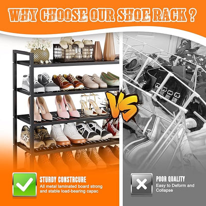 5-Tier Heavy Duty Metal Shoe Rack, 200 lbs Load Capacity Shoe Organizer with Reinforced Steel Tubes, No-Wobble Free Standing Shoe Shelf for Entryway, Closet, Bedroom, Dorm – Easy Assembly, Black