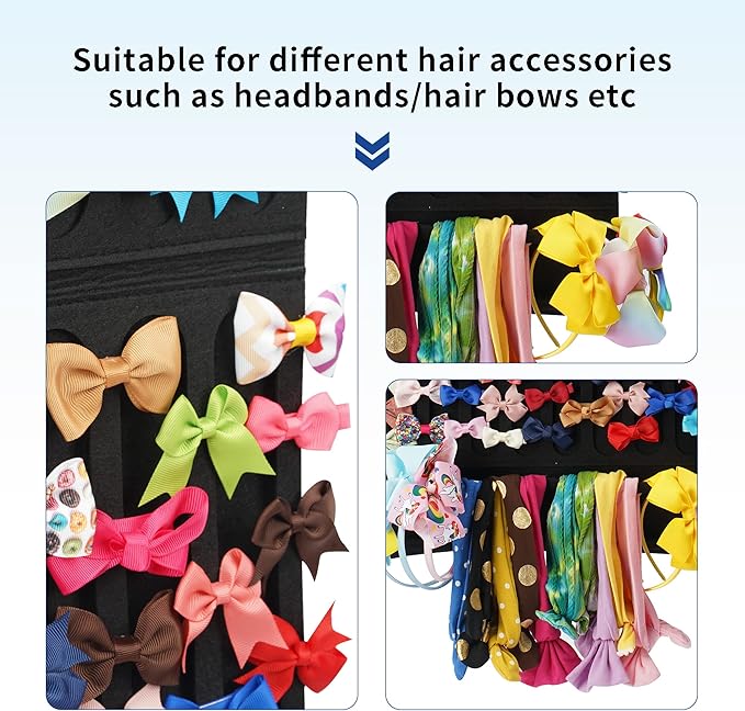 Hair Accessory Organizer - Hanging Holder for Girls' Headbands, Hair Clips, Ties, Scrunchies (Black)