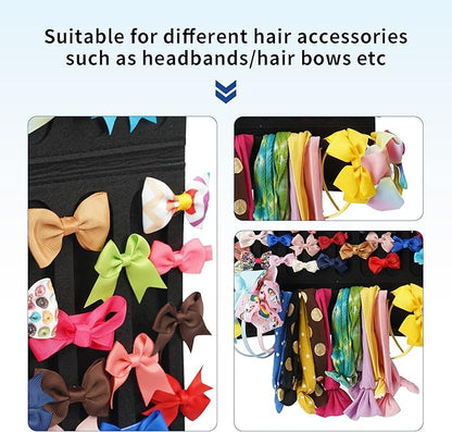 Hair Accessory Organizer - Hanging Holder for Girls' Headbands, Hair Clips, Ties, Scrunchies (Black)