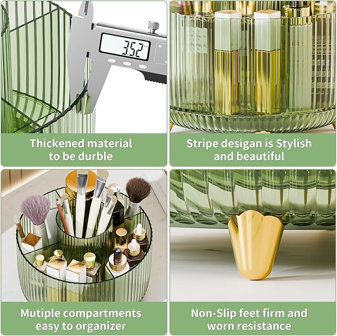 fanado 360° Rotate Makeup Brush Holder Organizer, Makeup Organizers Countertop, Makeup organization and Skincare Storage for Vanity, Desktop, Bathroom (Clear Green)