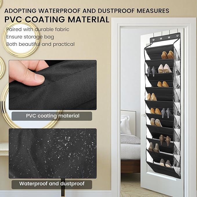 10 Tier Over the Door Shoe Organizer Storage, Deep Pockets Large Hanging Shoe Organizers, Clear Hanging Shoe Rack for Closet Door, Fit 20 Pairs Shoe Holder for Boots, Sneakers, Toys, Daily Necessities