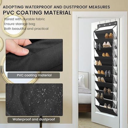 Over The Door Shoe Organizer, 10 Tier Cloth Hanging Shoe Rack, Vertical Over The Door Shoe Rack, Space Saving Over The Door Shoe Storage with 4 Hooks for Sneakers Boots