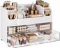 Delamu Large Makeup Organizer Countertop with 6 Brush Holders, Makeup Organizers for Vanity with 2 Large Drawers, Easy to Store Skincare, Lipsticks, Nail Polishes, Perfumes, Eyeshadow Palettes, White