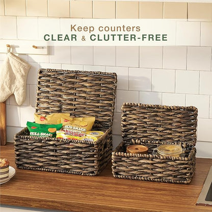 Set of 2 Black Wicker Baskets with Lid