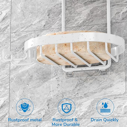 MASADI 3 Tier Soap Dish Holder, Soap Bar Holder with Hooks, Shampoo Bar Caddy for Shower Wall, Razor Holder for Shower, Bar Soap Container 304 Stainless Steel, Bathroom(White)