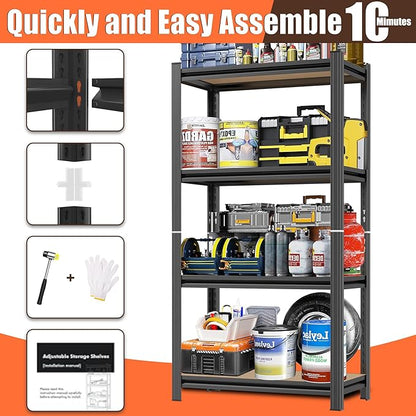 4 Tier Garage Shelving Wood Storage Shelves 4000 lb Load Capacity Adjustabl Shelf Units 45.6" H*23.6" W*11.8" D Metal Shelving Suitable for Basement Warehouse Pantry,Black