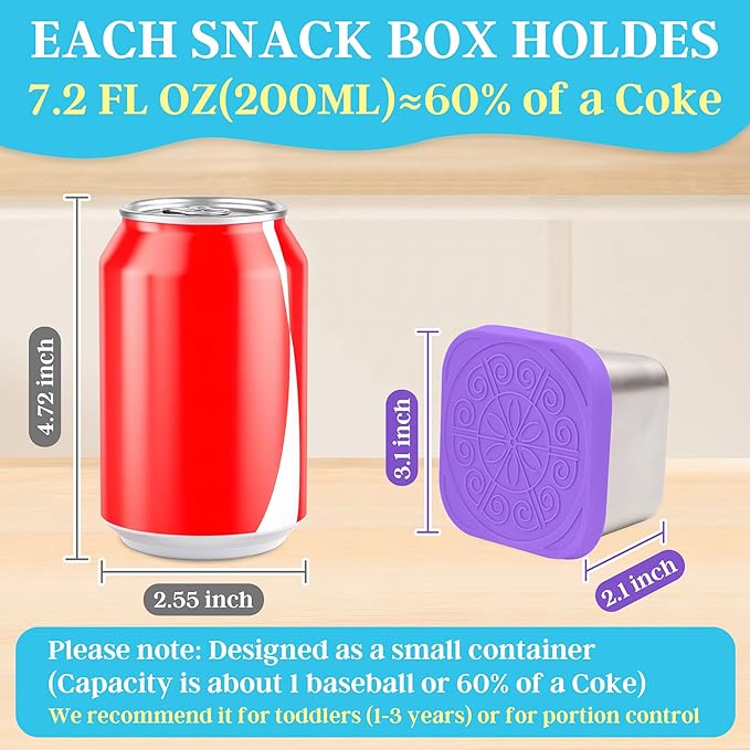 Qukaka Stainless Steel Snack Containers for Kids,7.2oz Easy Open Leak Proof Reusable Snack Box Container with Lids,Small Lunch Containers for Meal Prep,School,Picnic and Travel-6Pack