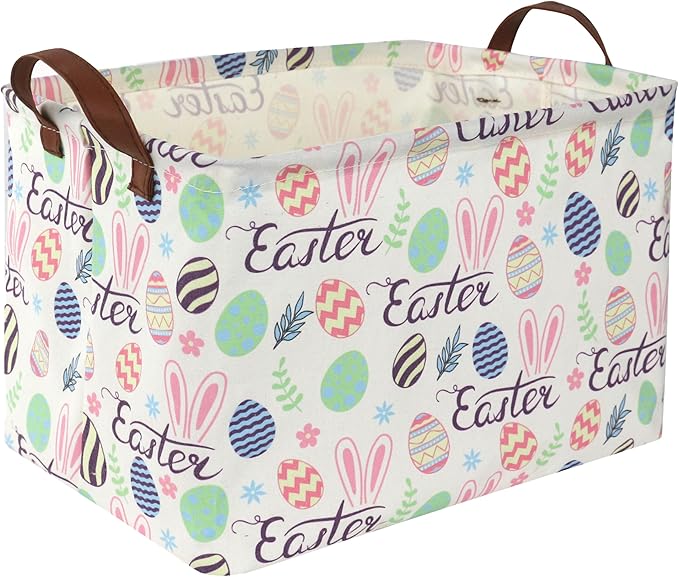 Rectangular Easter baskets , Kids Easter Basket Organizer.Cute Storage Basket with Handles.Boys and Girls,Easter Bunny Eggs Decor,Books,Easter Gifts . (Easter bunny eggs)