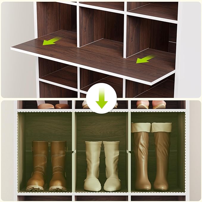 LITTLE TREE 70.9" Tall Shoe Rack, 10-Tier Freestanding Shelf, Max. Store 30 Pairs, Shoe Cabinet Organizer for Living Room, Entryway, Cloakroom, White + Brown