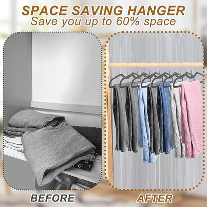 Pants Hangers Non Slip, 30 Pack Velvet Hangers for Closet with 30 Hooks, Slimline Space Saving Pants Hanger, Strong Durable Space Saving Flocked Hangaers for Pants/Shirts/Bra/Shorts (Grey-M-Shape)
