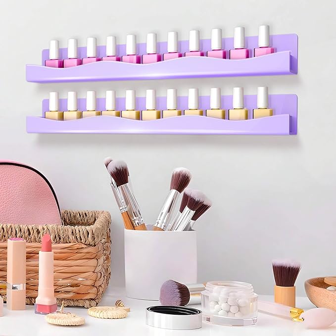6 Pack Nail Polish Wall Mounted Shelf,15 Inch Nail Polish Floating Shelves for 66-90 Bottles Multi-Purpose,Ideal Gift, Great Display for Salons Retailers,Purple