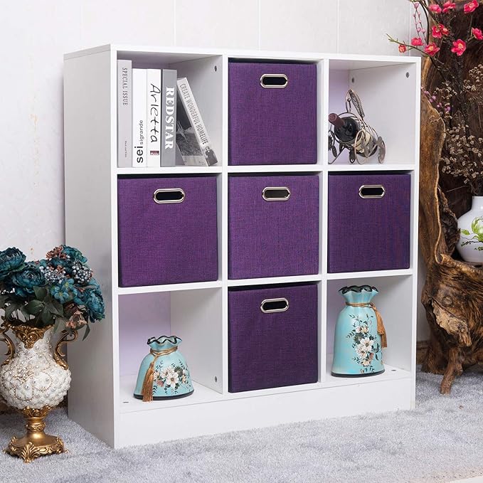 Posprica Storage Boxes, Foldable Organiser Cube Basket Bin, Thick and Heavy Duty (28×28×28cm/4pcs, Purple)