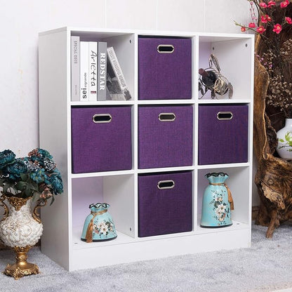 Posprica Storage Boxes, Foldable Organiser Cube Basket Bin, Thick and Heavy Duty (28×28×28cm/4pcs, Purple)