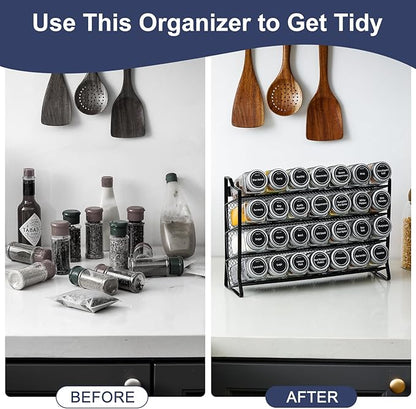 AOZITA Spice Rack Organizer with 28 Empty Spice Jars with Silver Lids, Funnel, Labels - Seasoning Organizer for Countertop, Cabinet, Kitchen, Pantry