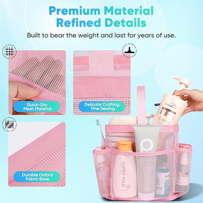 EUDELE Mesh Shower Caddy Portable for College Dorm Room Essentials,Portable Shower Caddy Dorm with 8-Pocket Large Capacity, Shower Bag for Beach, Swimming, Gym, Travel essentials, Pink