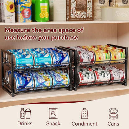 Set of 2 Sturdy Cans Organizer Holder, Stackable Can Dispenser Holds Up to 60 Cans for Pantry, Kitchen, Black