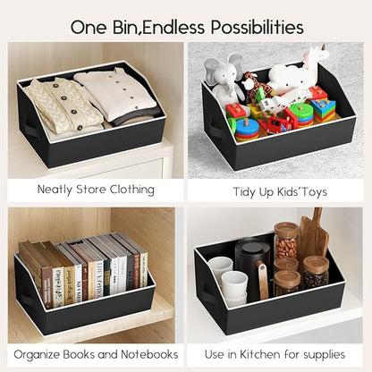 Homsorout Large Closet Organizers and Storage Bins - 6 Pack Trapezoid Storage Baskets for Shelves, Foldable Fabric Baskets with Handles Ideal for Closet, Basket, Wardrobe and Shelf Storage, Black