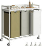 Herture Laundry Hampers with Shelf, Laundry Basket 3 Section, Laundry Sorter with Pull-Out Removable Large 3 Color Bags and Movable Wheels, Metal Frame, 3 x 15.87 Gallons (60L), White PF04XLE