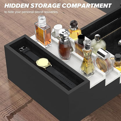upcessory Cologne Organizer for Men, 4 Tier Black Wood Perfume Organizer with Felt Lining Drawer and Hidden Compartment, Perfume Display Holder, A Gift for Men