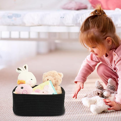 XUANGUO Small Woven Storage Baskets 13“X9”X5“ Decorative Rope Bins for Organizing Shelves, Closets, and Toys, Empty Gift Baskets, Cute Organizer Basket for Home and Office (black, Large)
