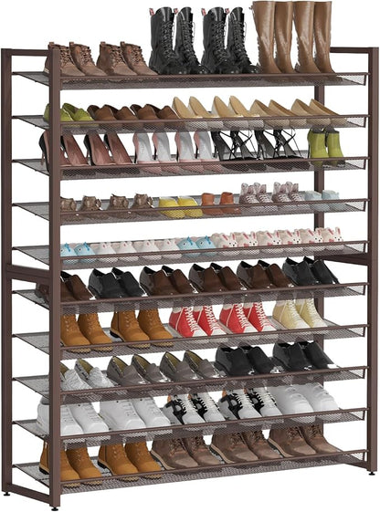 Metal Shoe Rack,Large 10 Tier Shoe Organizer, Heavy Duty Metal 5-Tier Stackable Shoe Storage Vertical Shoe Rack for Closet Front Door Entrance,Entryway,GarageUp to 62 Pairs,Bronze