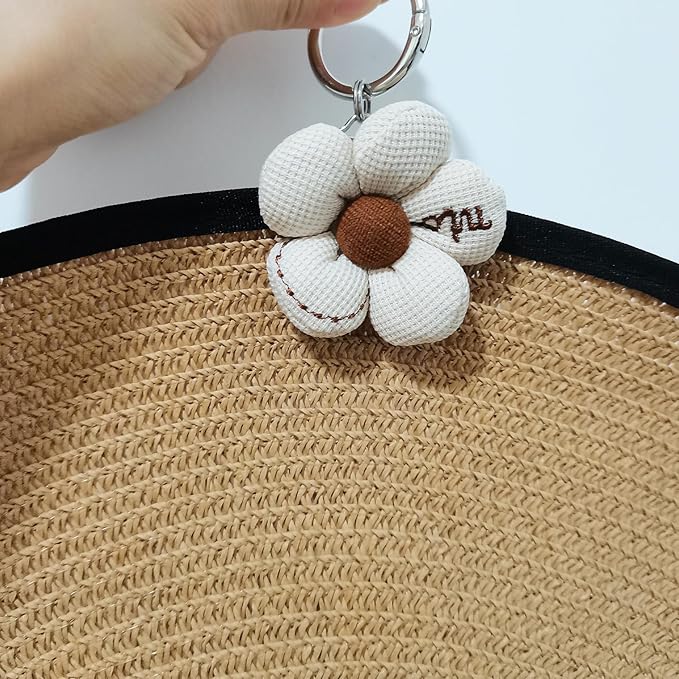 Hat Clip for Travel on Bag, Cotton Flower Sun Hat Storage Holder for Hanging White