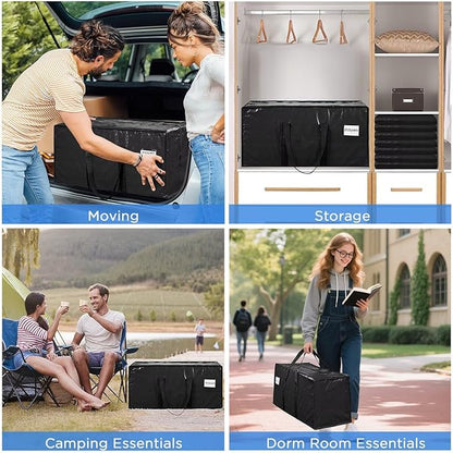BETU 16 Pack Moving Bags Moving Storage College Dorm Camping Packing Travel PE Heavy Duty, Sturdy Handle, Zipper Large Storage Tote Bag Moving Boxes Box Alternative - Black 29L x 14W x 13H