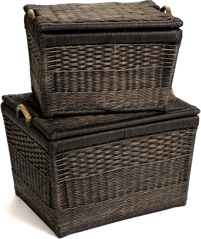 The Basket Lady Lift-Off Lid Wicker Storage Basket, Large, 24.5 in L x 18 in W x 17.5 in H, Antique Walnut Brown