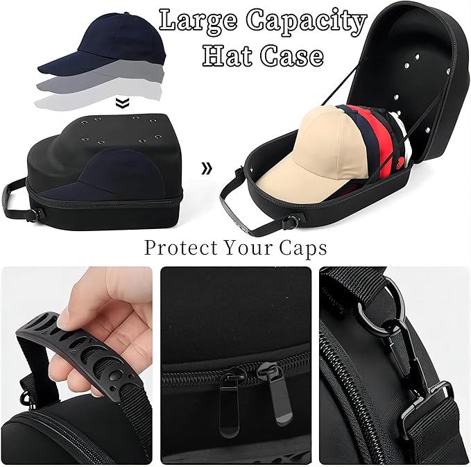 AUNMAS Hard Hat Case, Baseball Cap Carrier Bag, Crush Proof Travel Case with Shoulder Strap for Hat Storage