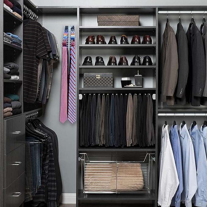 Swivel Tie Rack by WEEBAK, 30 Oversized Hooks, Men's or Women's Ties, Belts, and Scarfs Closet Accessory Organizer, Wall Mounted with provided Chrome Screws, Durable Metal, Chrome