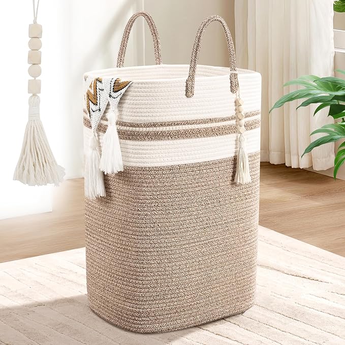 Woven Laundry Basket for Clothes, 65L Large Rectangle Laundry Hampers, Nursery Storage Basket for Toys, Tall Dirty Clothes Hamper for Bedroom Aesthetic, Bathroom, Laundry Room