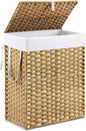 DUMOS Woven Laundry Basket with Lid, 90L Large Capacity Hamper, Removable & Machine-Washable Liner, Foldable Rattan Clothes Hamper, Sturdy Steel Frame, Odor Control, Goose Yellow