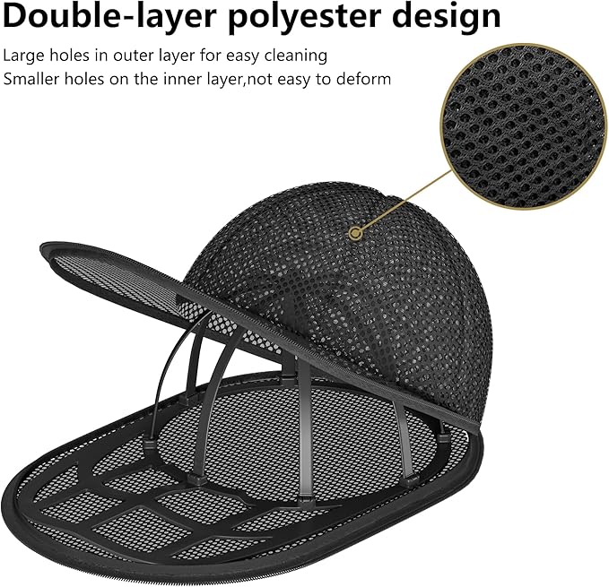 Hat Washer Cage, Snap-Lock Design, Foldable & Portable for Washing Machine Dryer Dishwasher