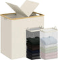 efluky Laundry Hamper with Lid, Double Laundry Basket with 2 Removable Bags, 2 Section Laundry Bin with Bamboo Handles for Bathroom, Bedroom & Laundry Room, 140L (36.9 Gallon) Beige