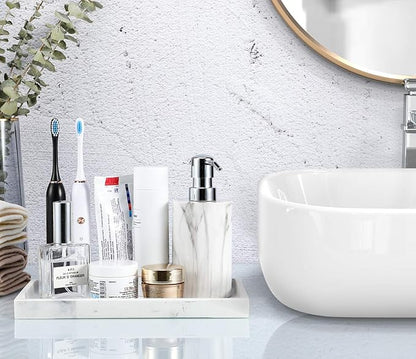 Luxspire Bathroom Vanity Tray, Resin Dresser Jewelry Ring Dish Tank Storage Kitchen Sink Countertop Organizer Plate Holder for Perfume Candles Soap Towel Plant Bathroom Accessories, M, Gravel White