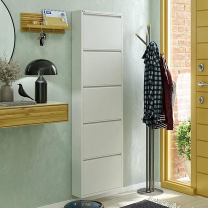 CEHA 5 Tier Metal Shoe Cabinet with Cover, Durable Shoe Storage Organizer for Entryway, Space Saving Shoe Shelf Closet, 5.91" x 66.5" x 19.68", White