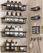 8 Pack Adhesive Rustproof Shower Caddy with Soap Dishes, Toothbrush Holder & Hooks, Large Capacity No-Drilling Shower Shelves Rack for Bathroom Organizers and Storage Accessories, Black