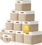 Uiifan 10 Pcs Collapsible Storage Bins Fabric Foldable Storage Basket with Handles Cloth Organizer Linen Shelf Baskets for Shelves Home Closet Nursery Toys(17 x 15 x 12 Inch,Beige and White)