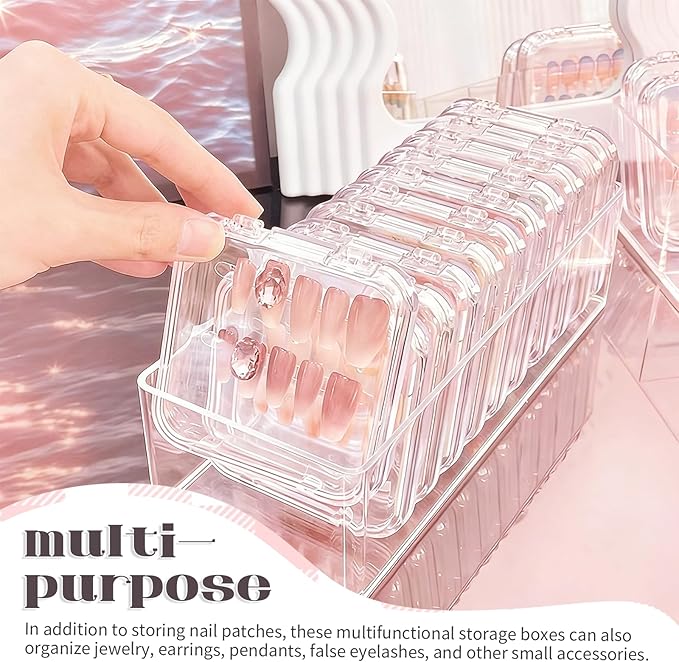 30pcs Press On Nail Packaging Box，Press On Nail Storage Box Set With 60pcs Of Double-Sided Adhesive Tape，Suitable For Nail Storage And Nail Art Display (Clear)
