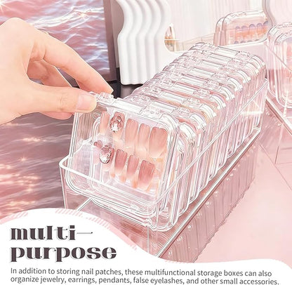30pcs Press On Nail Packaging Box，Press On Nail Storage Box Set With 60pcs Of Double-Sided Adhesive Tape，Suitable For Nail Storage And Nail Art Display (Clear)