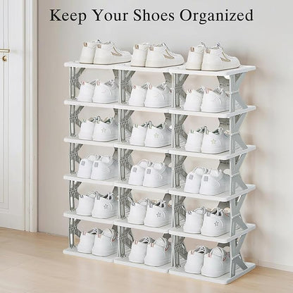VECELO 6 Tier Vertical Narrow Shoe Rack, Free Standing Shoe Racks, Skinny Shoe Shelf Easy Assembly, Compact Shoe Organizer Space Saving for Small Spaces, Entryway, Garage, Front Door Entrance, Grey