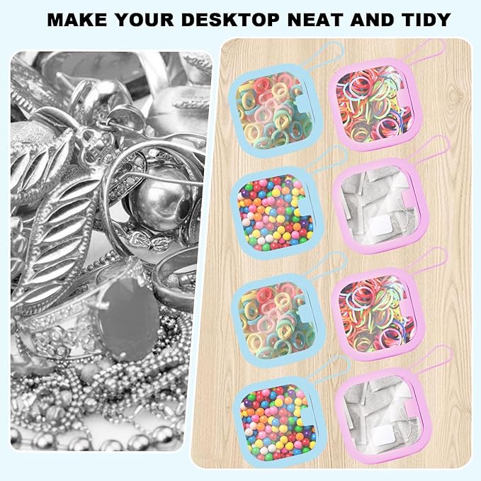 4PCS Travel Hair Tie Organizer, Portable Travel Qtip Holder Cotton Swabs Dispenser, Travel Hair Accessories Organizer, Hair Box Organizer for Girls ,Small Items Organizer 3.7x3.7x1.2 In (Blue+ Purple)