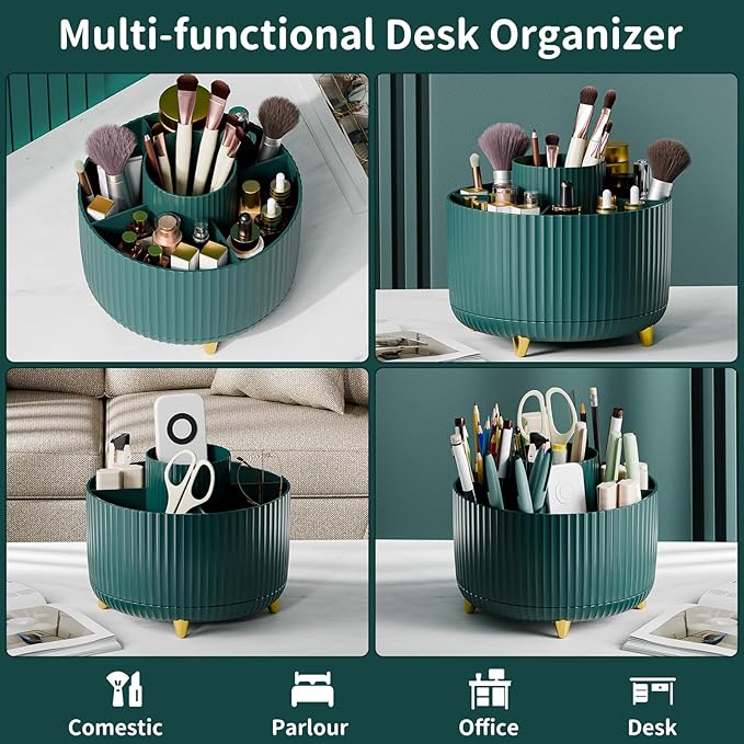 fanado 360° Rotate Makeup Brush Holder Organizer, Makeup Organizers Countertop, Makeup organization and Skincare Storage for Vanity, Desktop, Bathroom (Green)