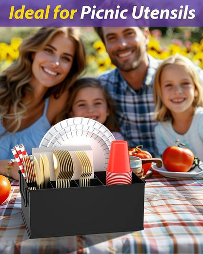 NelyBet Paper Plate Holder Reusable - Outdoor Utensil Caddy with Dual Handles, Perfect for Cutlery Holder, Picnic Caddy, and Silverware Holder for Party, Everyday Dining Essentials, Easy to Clean