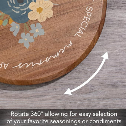 CounterArt Decorative Round Natural Wood Lazy Susan Turntable 14" Diameter Condiment Caddy, Cheese Server, Cake Plate, Spice Organization (Family Table)