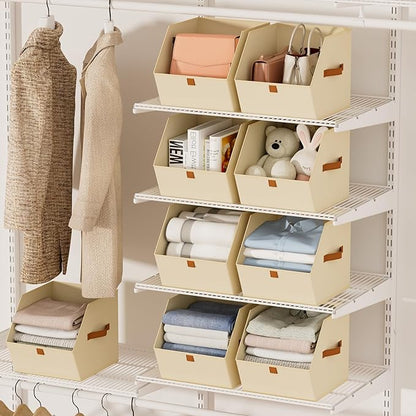 Homsorout Fabric Closet Storage Cubes - 8 Pack Square Storage Bins with Dual Handles for Clothes, Towels, Toys, Cube Storage Organizers for Bedroom, Nursery, Shelves, Closet, Small Spaces, Beige
